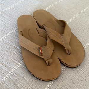 Rainbow Tan Leather Flip Flops 6